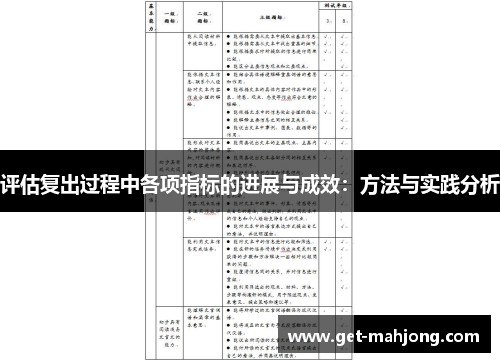 评估复出过程中各项指标的进展与成效：方法与实践分析